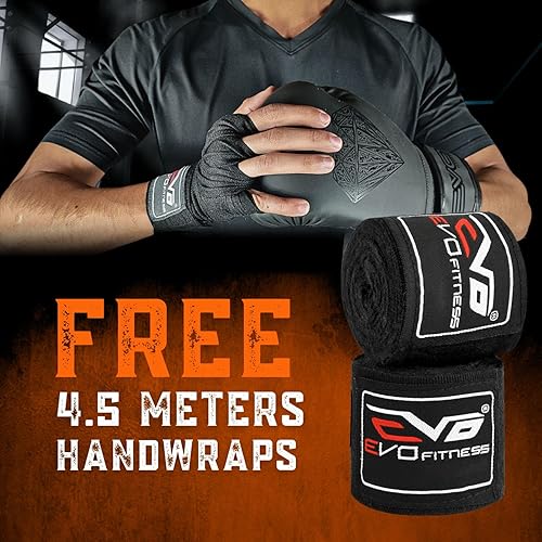 Miniatura 5 de EVO Guantes de boxeo con vendas de mano para hombres y mujeres con gel profesional de cuero para Muay Thai Kick Boxing, Sparring, lucha y