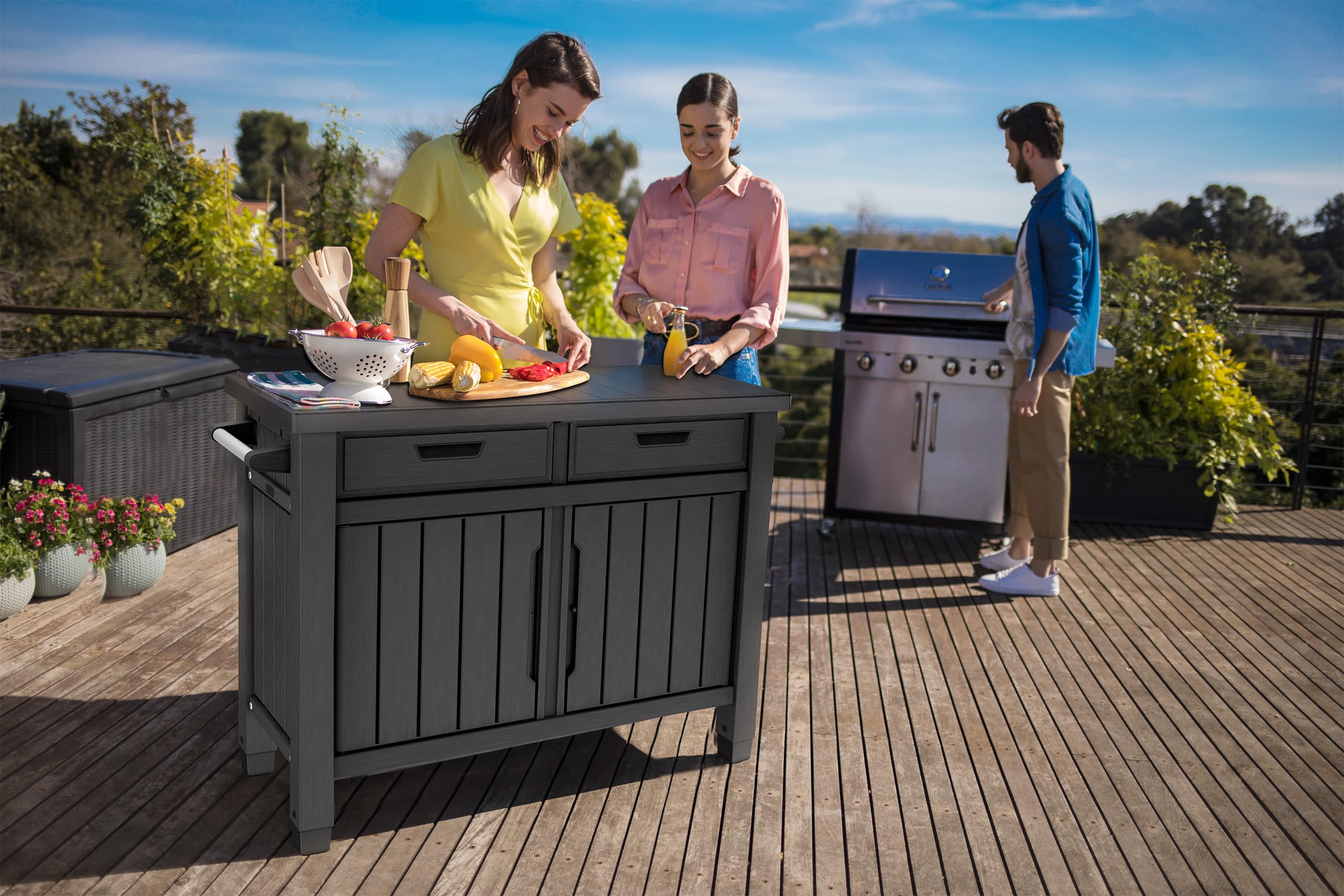 Koll Living Tavolino/tavolino XXL – Tavolo da servizio multifunzionale con ampio spazio – resistente alle intemperie – effetto legno