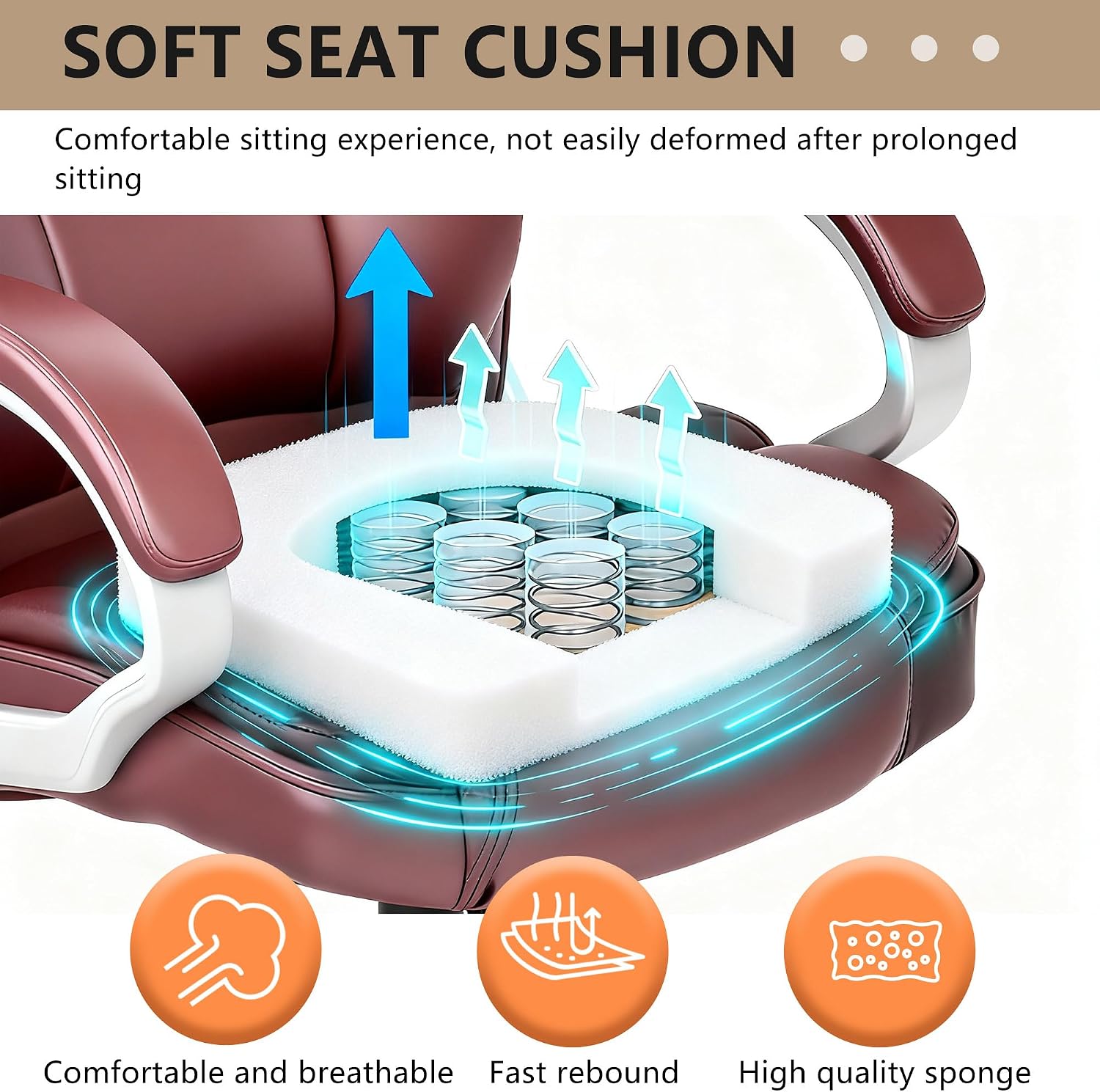 FDW Office Chair Computer High Back Adjustable Ergonomic Desk Chair Executive PU Leather Swivel Task Chair with Armrests Lumbar Support (Dark Brown) - 5