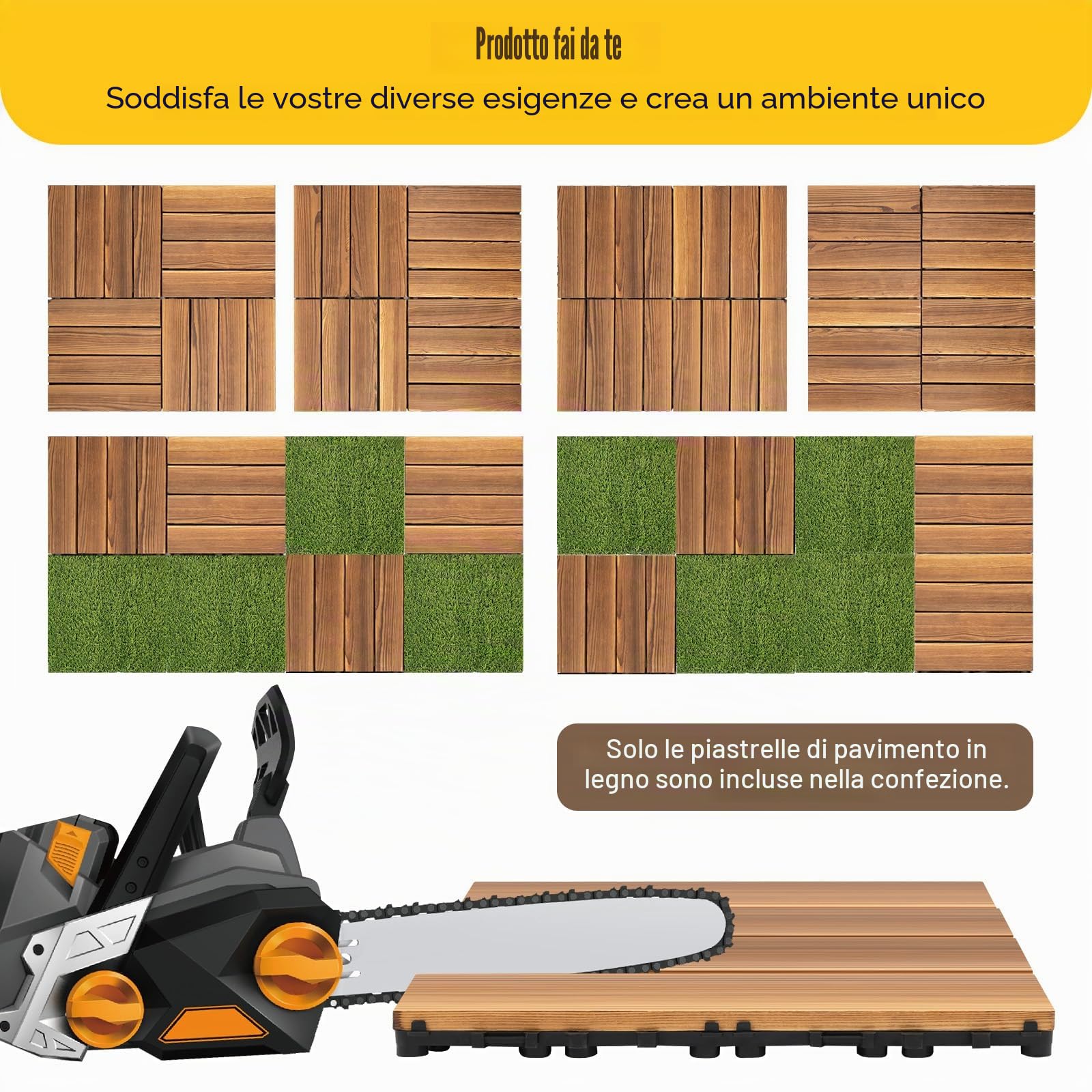 36 piastrelle in legno duro ad incastro per terrazze, impermeabili, in legno di acacia, piastrelle quadrate da 12 x 12 pollici