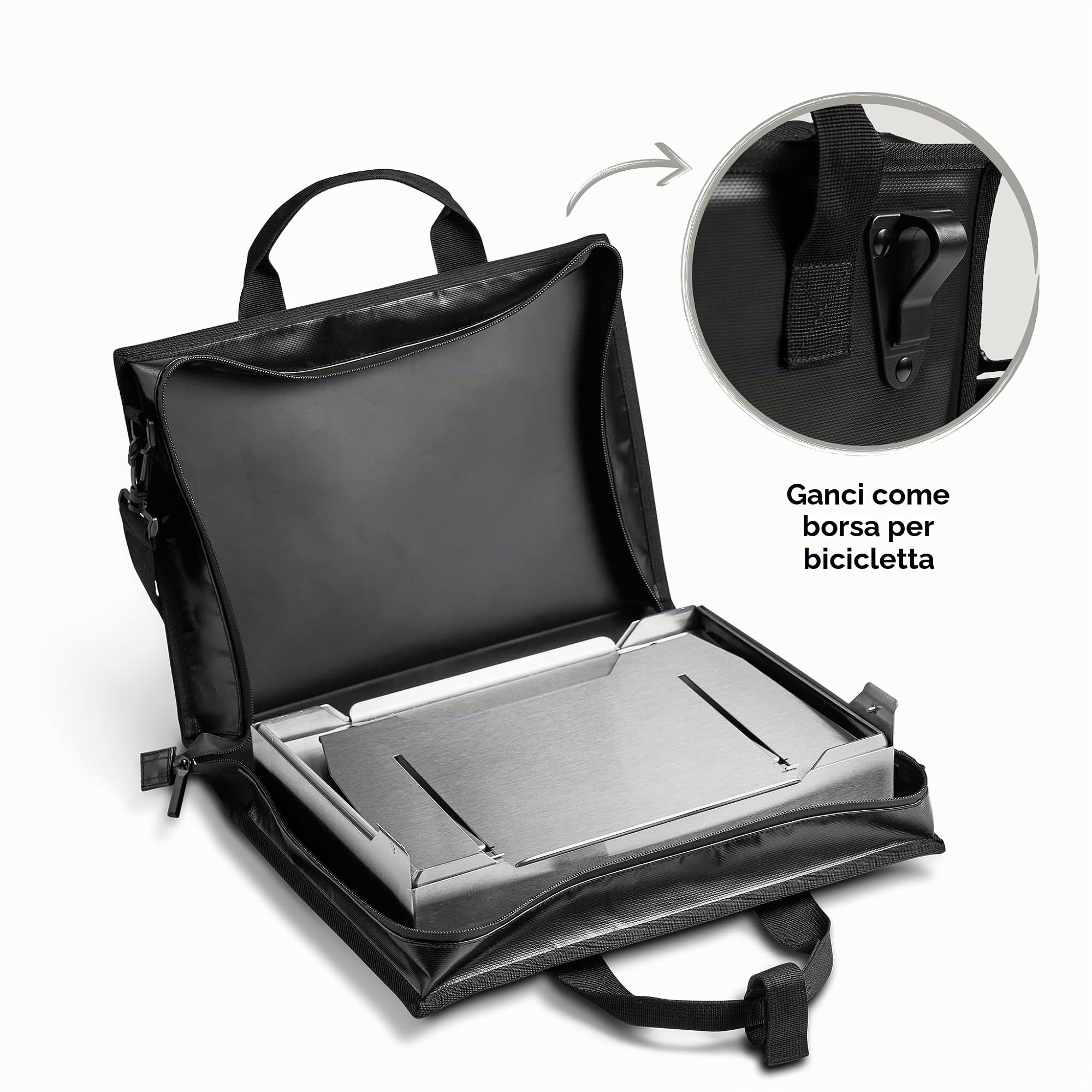 Griglia da campeggio 1-bruciatore BURNHARD® 3,2 kW, 500°C acciaio inox, sistema FitnFire™, ultracompatto, borsa da trasporto, tappetino per griglia – JONES Jr.