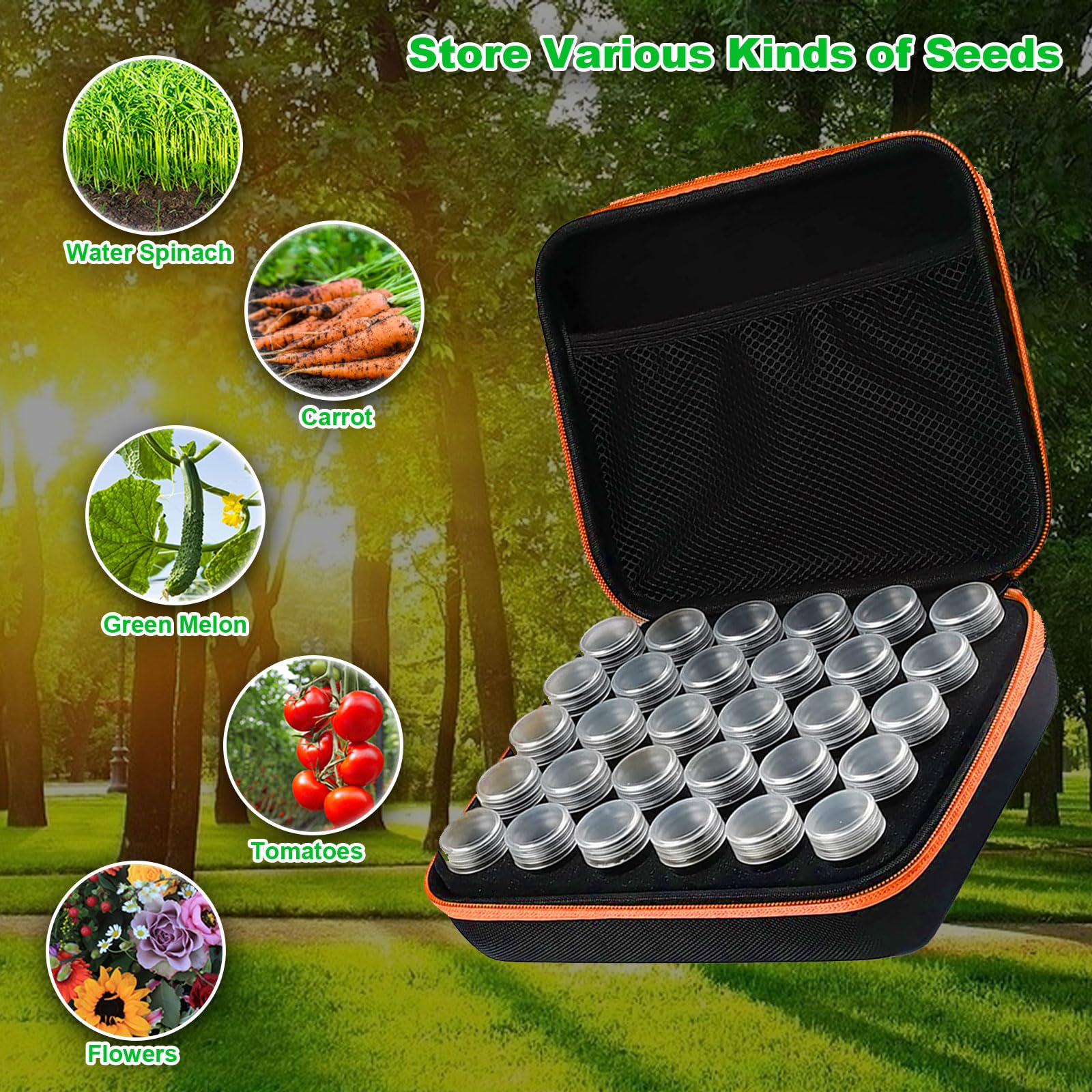 Boite Stockage Graines, 30 Grilles Boîte de Rangement de Graines Diamond Painting Accessoires Boite de Rangement oîtes de Rangement pour DIY Craft pour Graines de Légumes de Fruits de Fleurs(Orange)