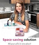 Organisateur de pilules de voyage - Cas de médecine hermétique pour voyager Boîte de pharmacie portable avec étiquettes 8 Supplément au compartiment Porte-médicaments Grande capacité Les essentiels quotidiens Entreposage Rose