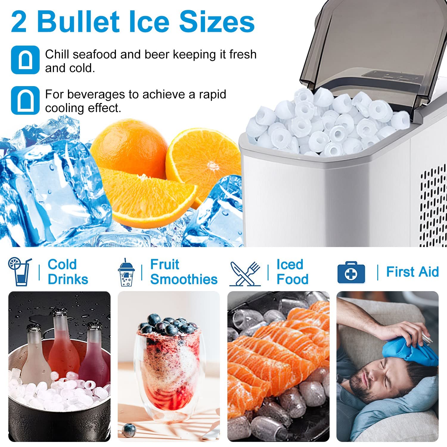 Imountek Ice Maker Countertop With Ice Scoop And Basket, Self-Cleaning Max 33lbs Per 24hrs Countertop Ice Machine, Bullet-Shaped Ice Portable Ice Maker For Home, Kitchen, Office, Party, Bar And RV on Fridge.com - View 5