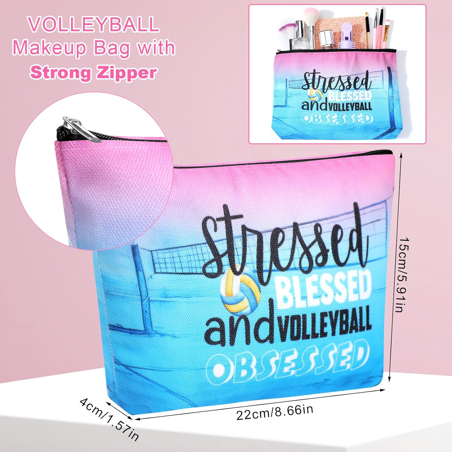 10 Pcs Volleybal Gifts for Women Ladies Sport Makeup Bag Inspirational Zipper Volleybal Cosmetic Pouch Bulk Travel Toiletry Bags Accessories for Sports Lovers Players Coach Team Gifts - Image 3