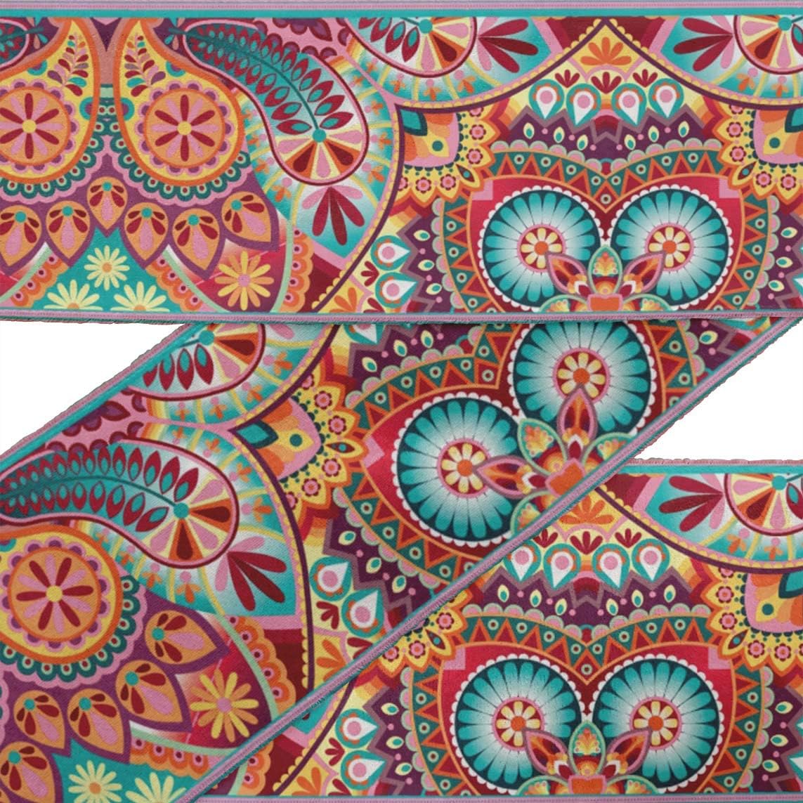 IBA Indianbeautifulart Pink Mandala Kaleidoscope Ribbon Trim Tape Fabric Laces for Crafts Printed Velvet Trim 9 Yards Sewing Accessories 4 Inches
