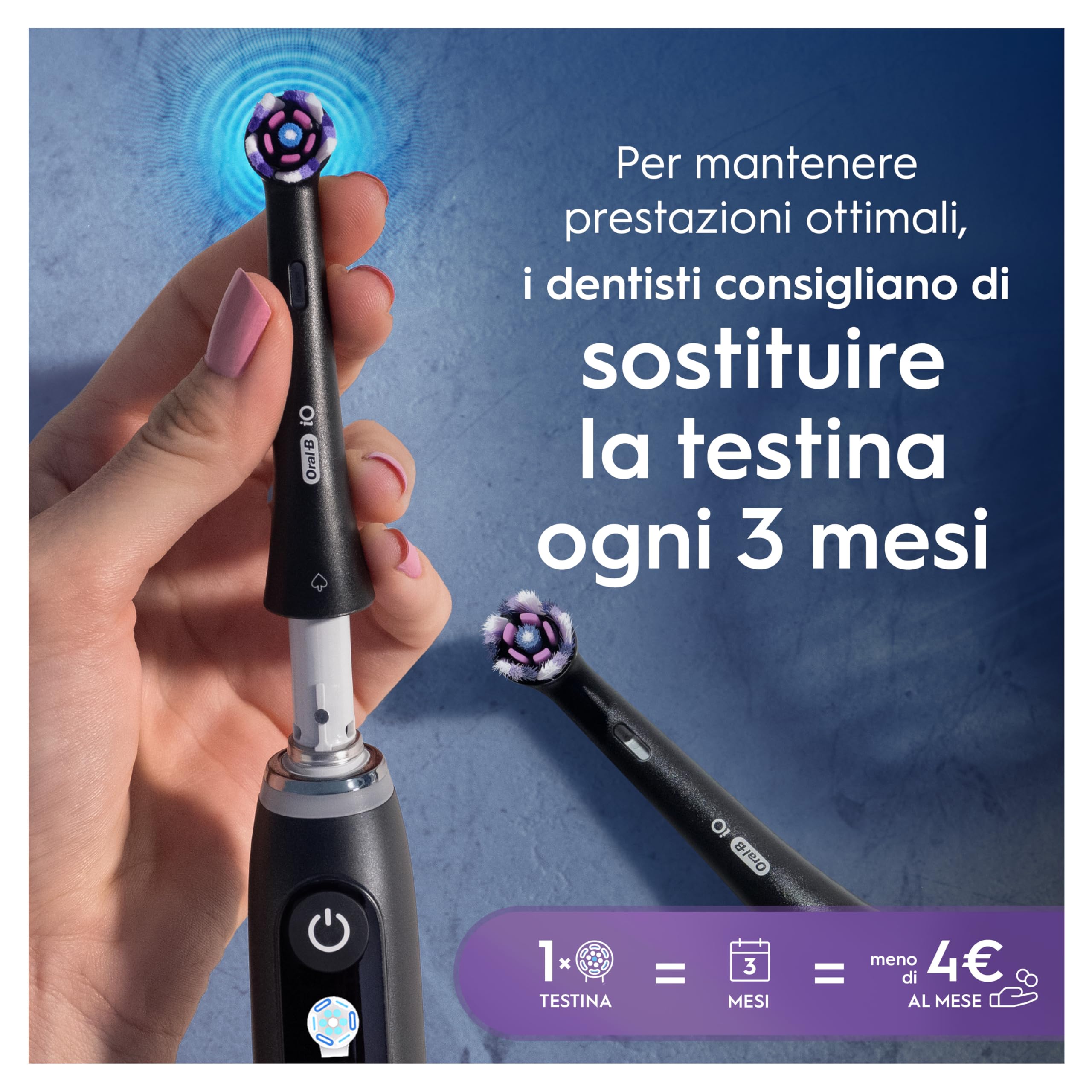 Oral-B Testine di Ricambio iO Radiant White, Nere, 8 Ricambi - 8 Testine di Ricambio per Spazzolino Elettrico, Rotonde Originali, Setole Angolate e Setole Lucidanti, Pulizia Denti