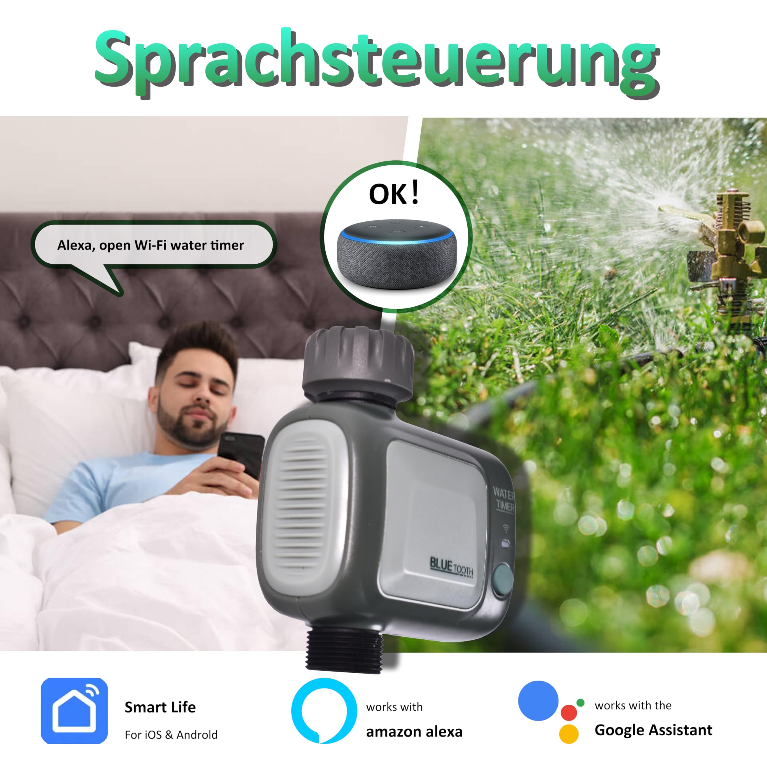 johgee Garten Bewässerungscomputer mit WiFi Hub, Wasserdichtigkeit IPX5, Automatische Bewässerung, Wasser Zeitschaltuhr für Garten Rasen