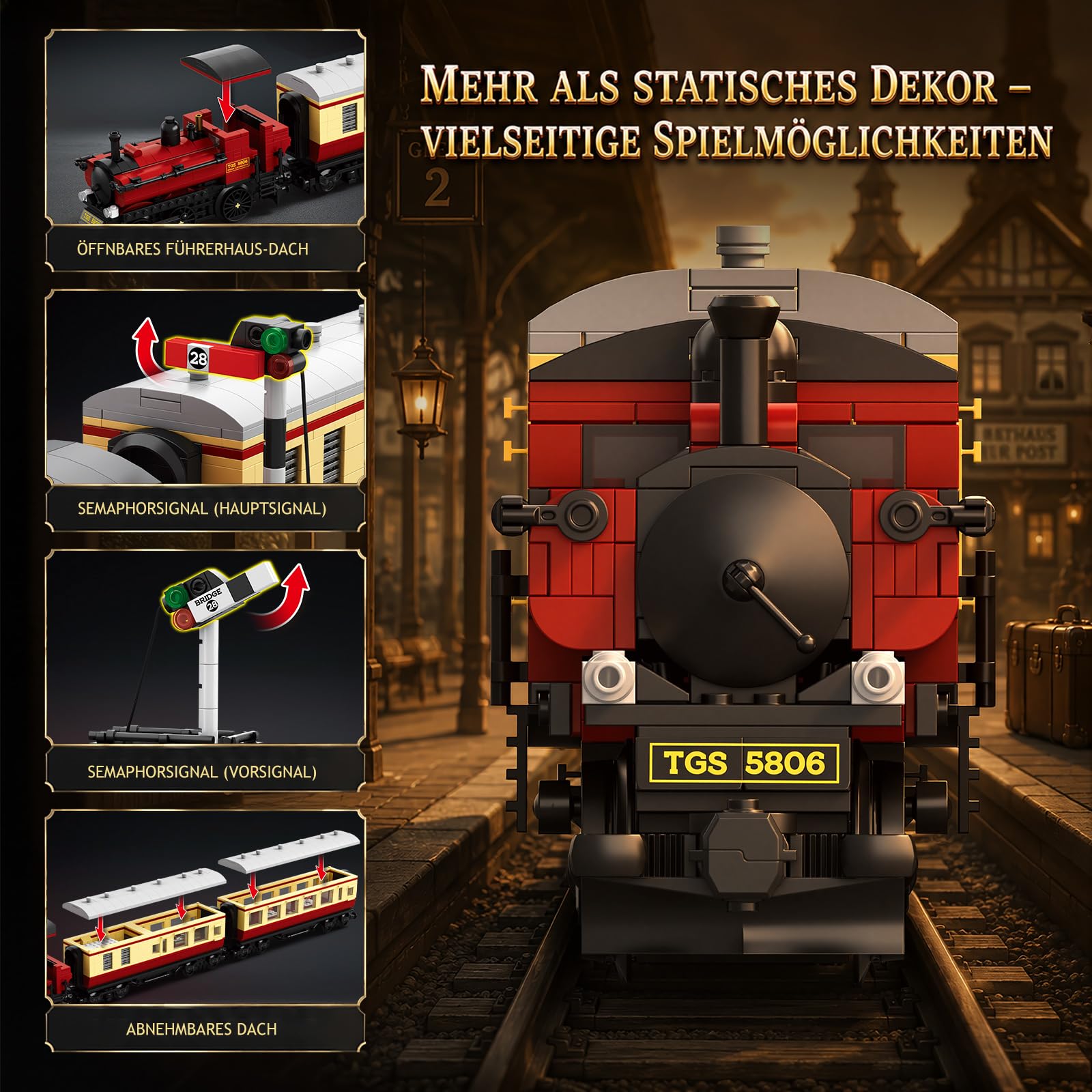 Reobrix 66807 Dampflokomotive Klemmbaustein Bausatz für Erwachsene