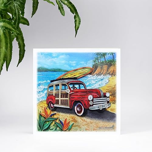 Miniatura 4 de Red Bus On The Beach, tarjeta Under The Sea, nueva aventura, viaje por carretera, tarjeta de viaje para cumpleaños, graduación, felicitaciones,