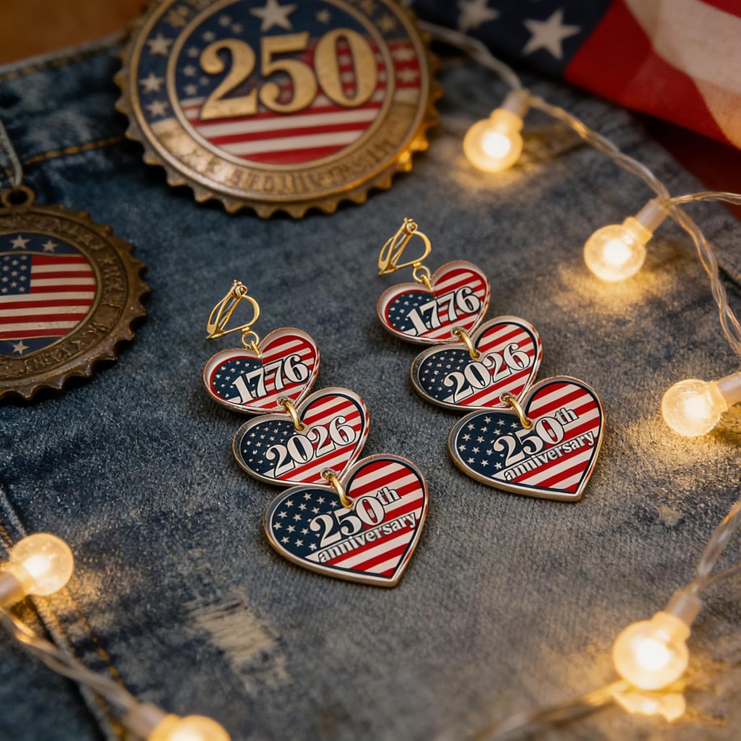 2-4Pairs 250th Anniversary 4th of July Clip on Earrings for Women 1776 2026 Red White Blue Earrings 250th American Celebration Jewelry Gifts