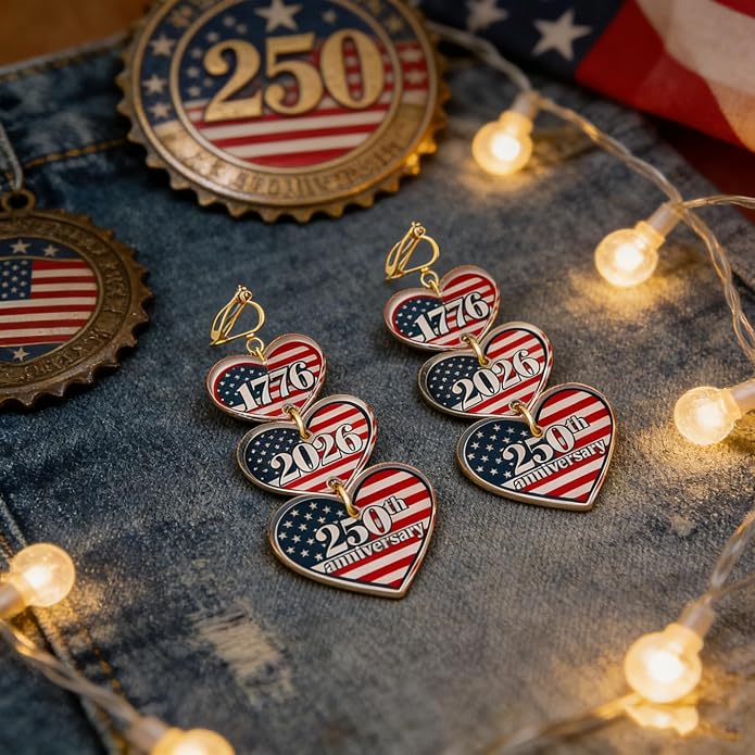 Set de 4 pares de aretes clip on aniversario 250 USA miniatura 6
