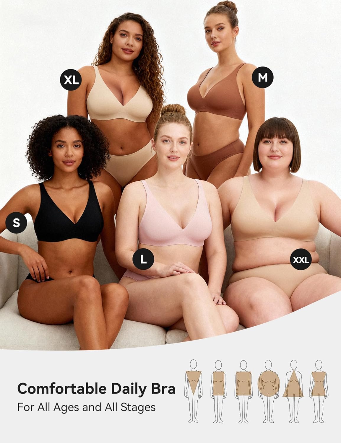 NOTEXT Women's Deep V Wireless Push Up Bra, Seamless T-Shirt Bralette with Jelly Strip Support, Invisible Wirefree Comfort - Image 5