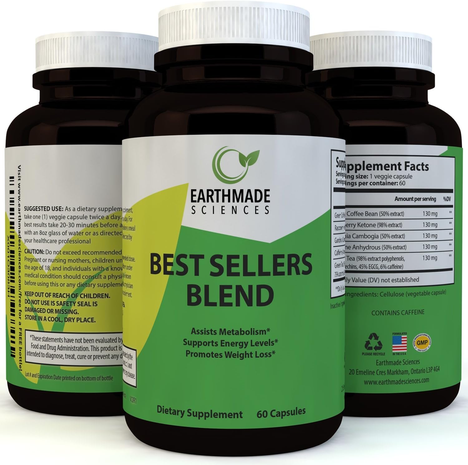 Best Sellers Blend Weight Loss Pills with Garcinia Cambogia Green Coffee Bean and Raspberry Ketones Extract - Natural Fat Burner Supplement Boost Metabolism Suppress Appetite - Earthmade Sciences