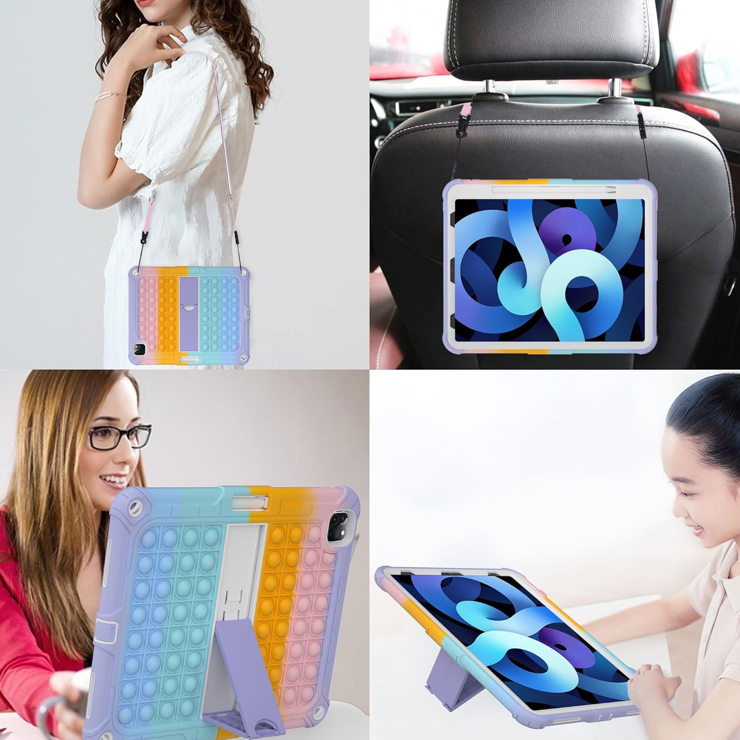 XZC iPad Pro 12.9 Case 2022/2021/2020/2018 Heavy Duty Shockproof Cover for 12.9 Inch 6th/5th/4th/3rd Gen (Rainbow 2)