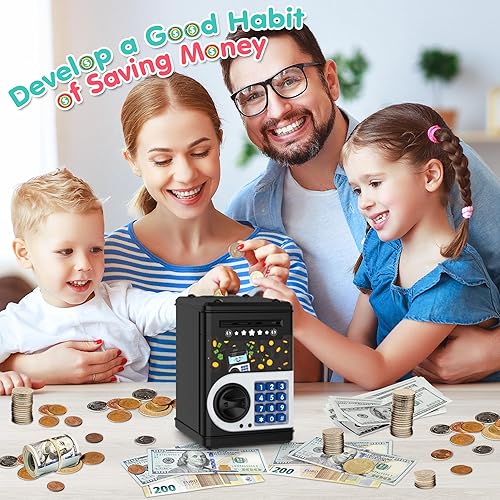 Miniatura 28 de Alcancía azul para niños, banco electrónico de monedas, tarro de dinero seguro para niños de 4 7 8 9 10 11 años con bloqueo de código de contraseña