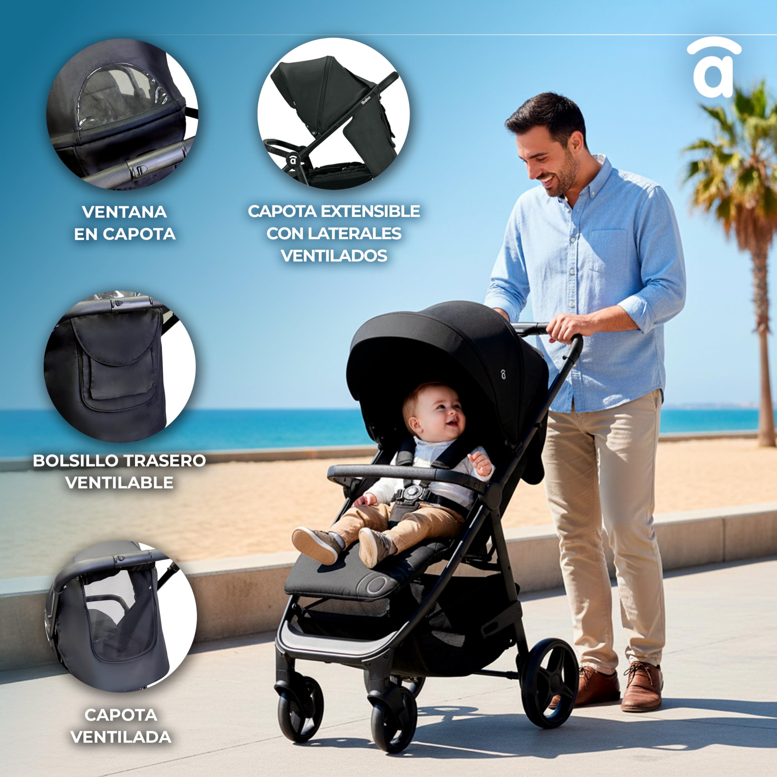 Silla de Paseo Ligera, Compacta y Segura hasta 22 kg | Respaldo Reclinable, Capota Extensible, Gran Cesta y Diseño Elegante para la Comodidad de tu Bebé y tu Tranquilidad | Iconic Rosa ASALVO