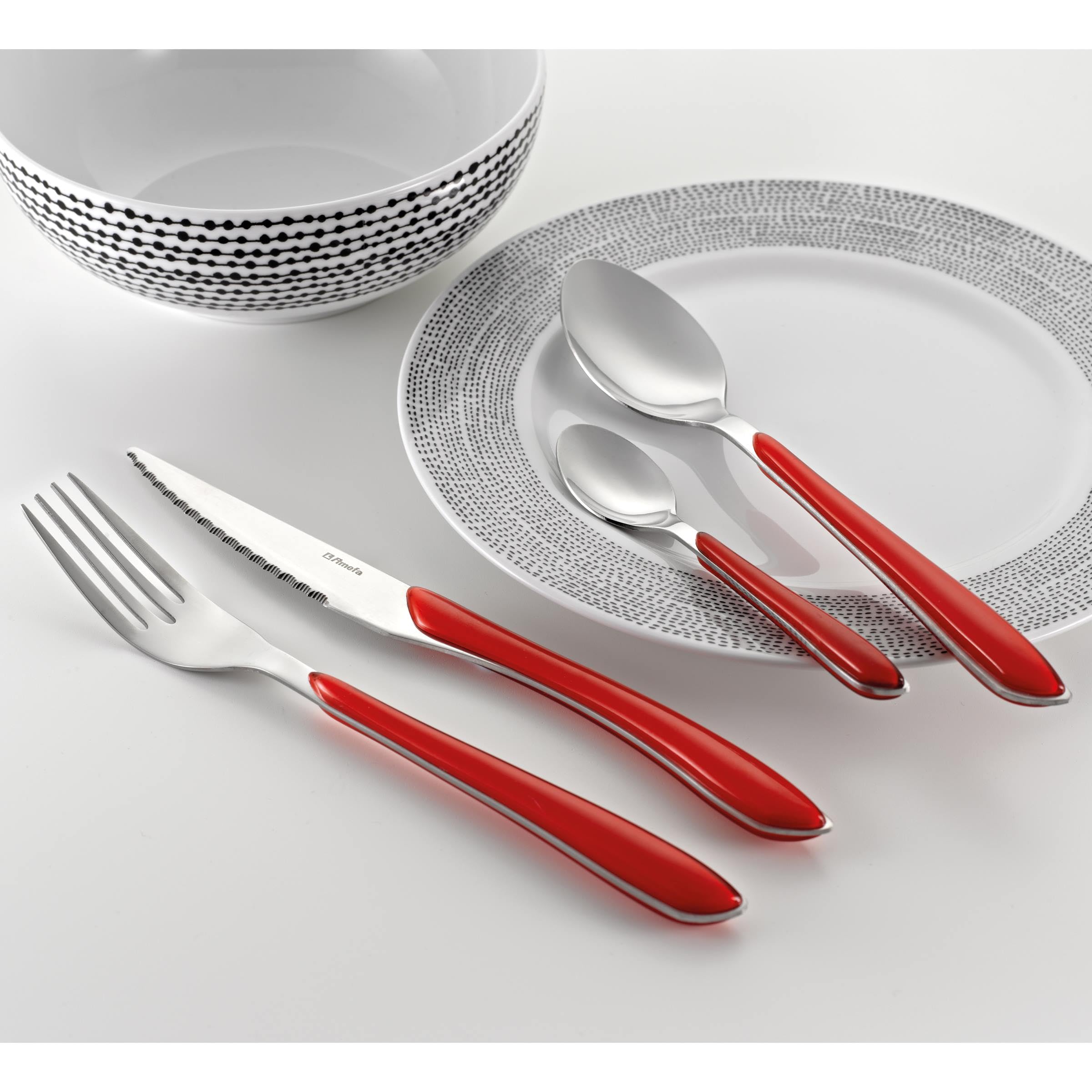 AMEFA - Ménagère 24 couverts de table pour 6 personnes - Eclat - Acier inoxydable 18/0, Finition Brillante - Rouge