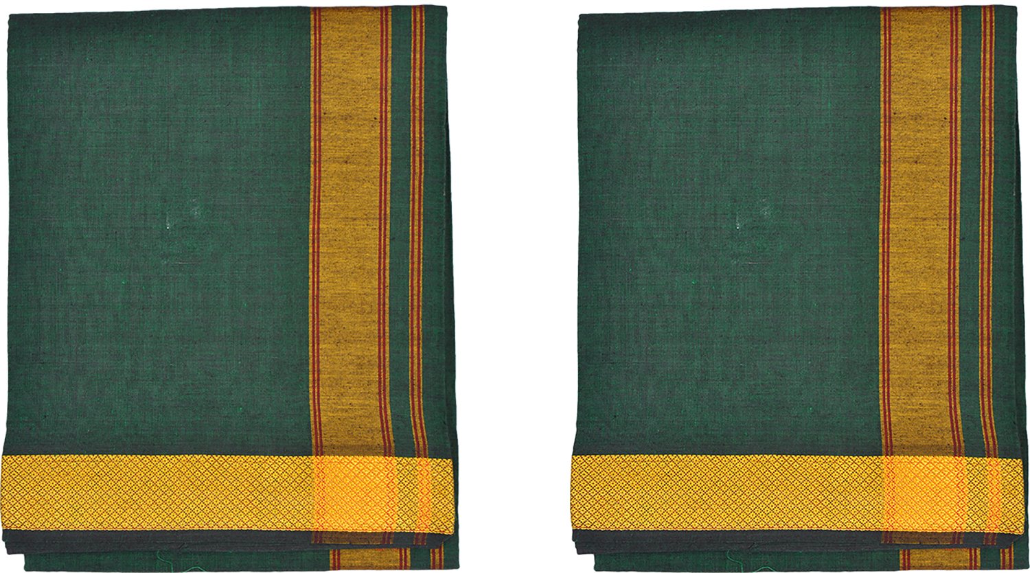 Indhirani Men's RM Pettu Colour Dhoti- Pack of 2-Green (Free Size) -S03