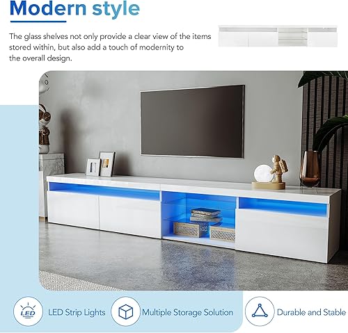 Miniatura 60 de Merax Moderno soporte de TV con patas de metal, asas doradas, líneas geométricas y estantes ajustables para televisores de hasta 80 pulgadas, mesa