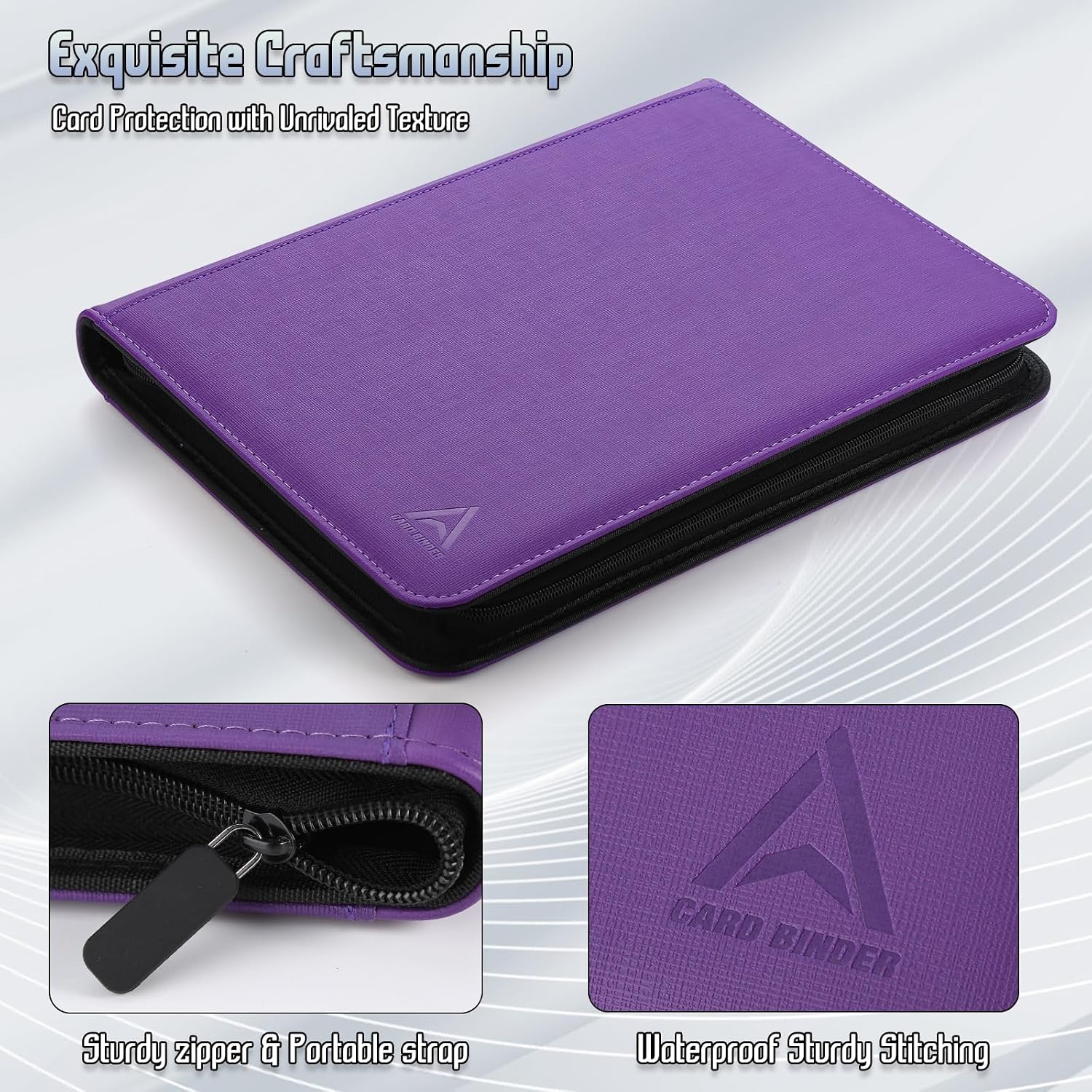 9 Pocket Trading Card Binder 540 Capacity with Zip Closure - Premium Double Sided PU Leather Card Protector, Hold & Organize Cards for TCG, MTG, Sports Cards (Purple) image 3