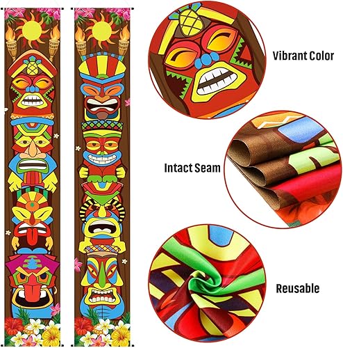 Miniatura 6 de Frienda Hawaiian Luau - Suministros de decoración de fiesta de Tiki Banner Tiki Totem Letrero de puerta para Hawai Tropical Decoración Aloha