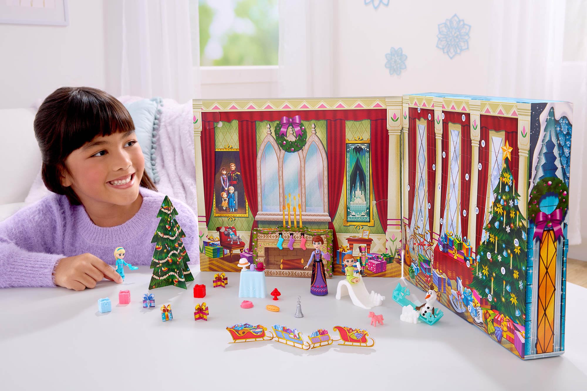Mattel Disney Frozen - Calendario dell'Avvento 2026, 24 giorni di sorprese ispirate al film, include mini bambole Young Anna ed Elsa, Olaf e tanti accessori, 3+ anni, JLJ06