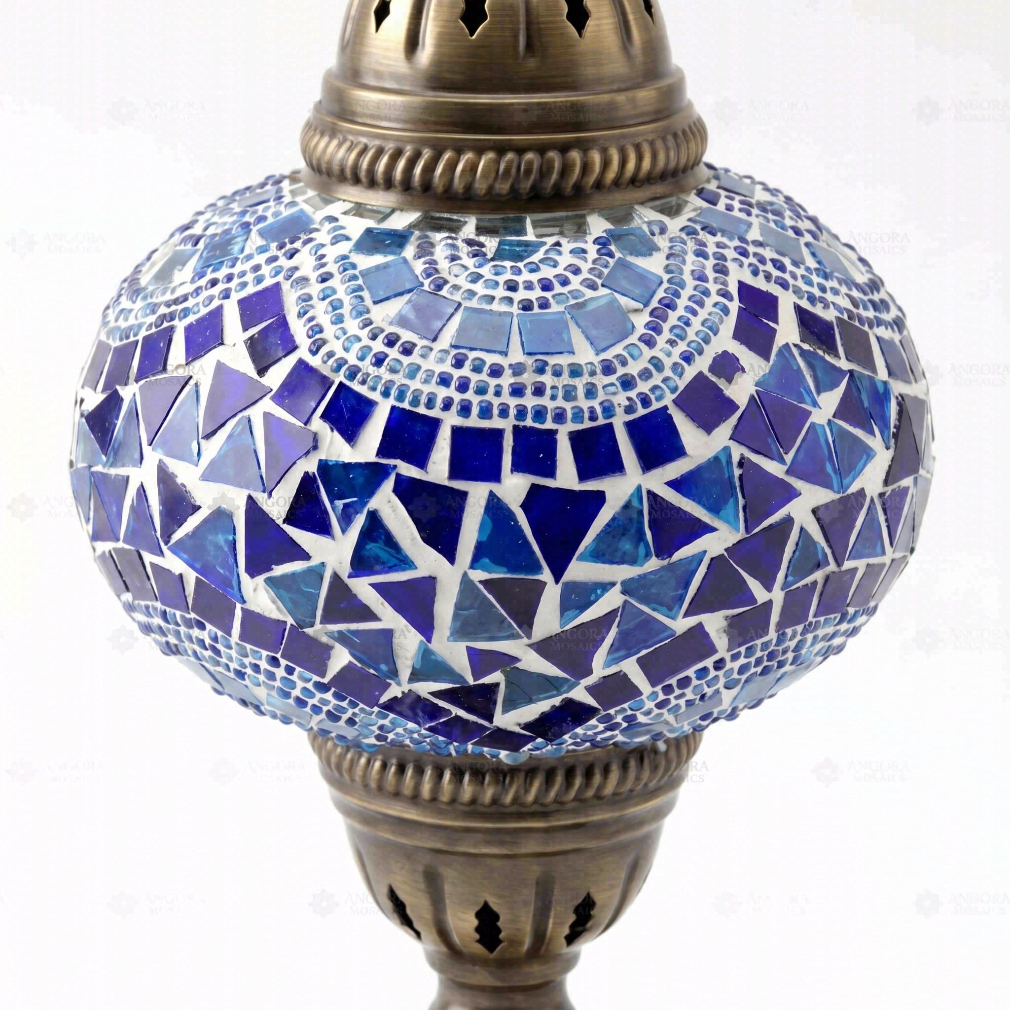 ENVA Lampada da tavolo a mosaico blu – Lampada a mosaico turco – Lampada da tavolo geometrica realizzata a mano in vetro – Lampada da comodino marocch