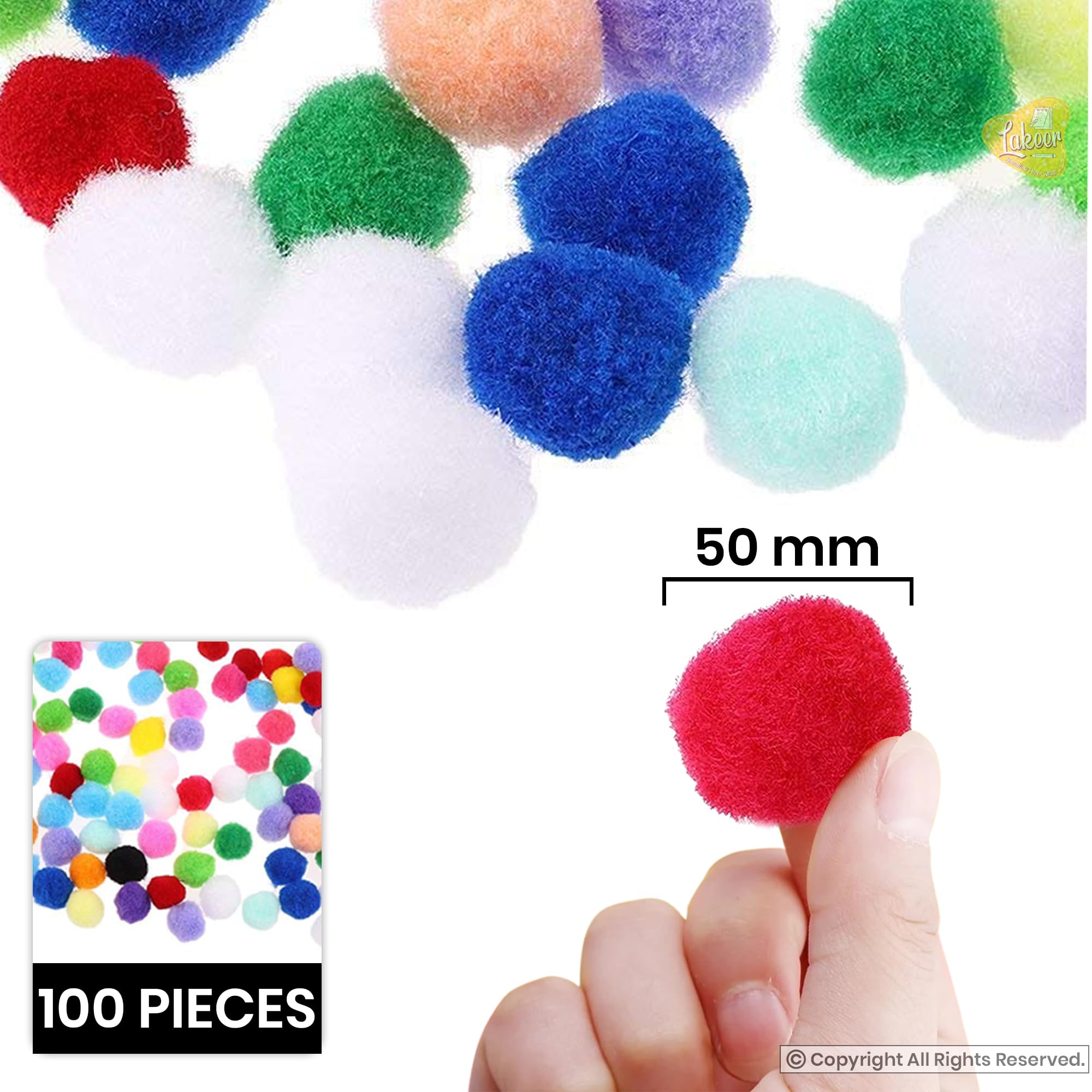 PPM 100 Pieces Mixed Color Felt Balls Pompom Ball Pom Pom for DIY Sewing Crafts Jewelry Making - Multicolor, 50 mm