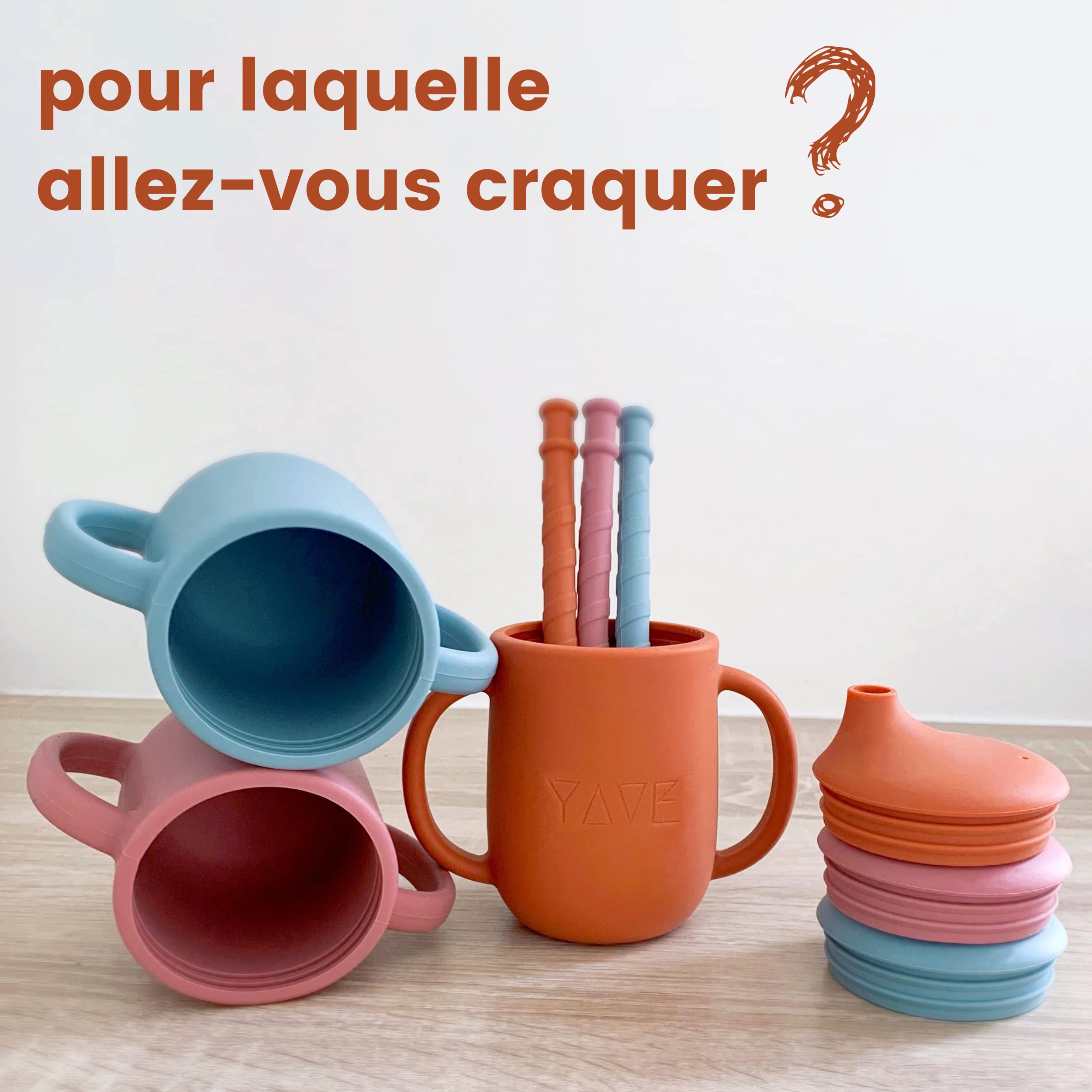 Gobelets D'Apprentissage Bébé PandaEar Lot De 2 - Silicone Sans BPA - Poignées Ergonomiques - Rose/Gris