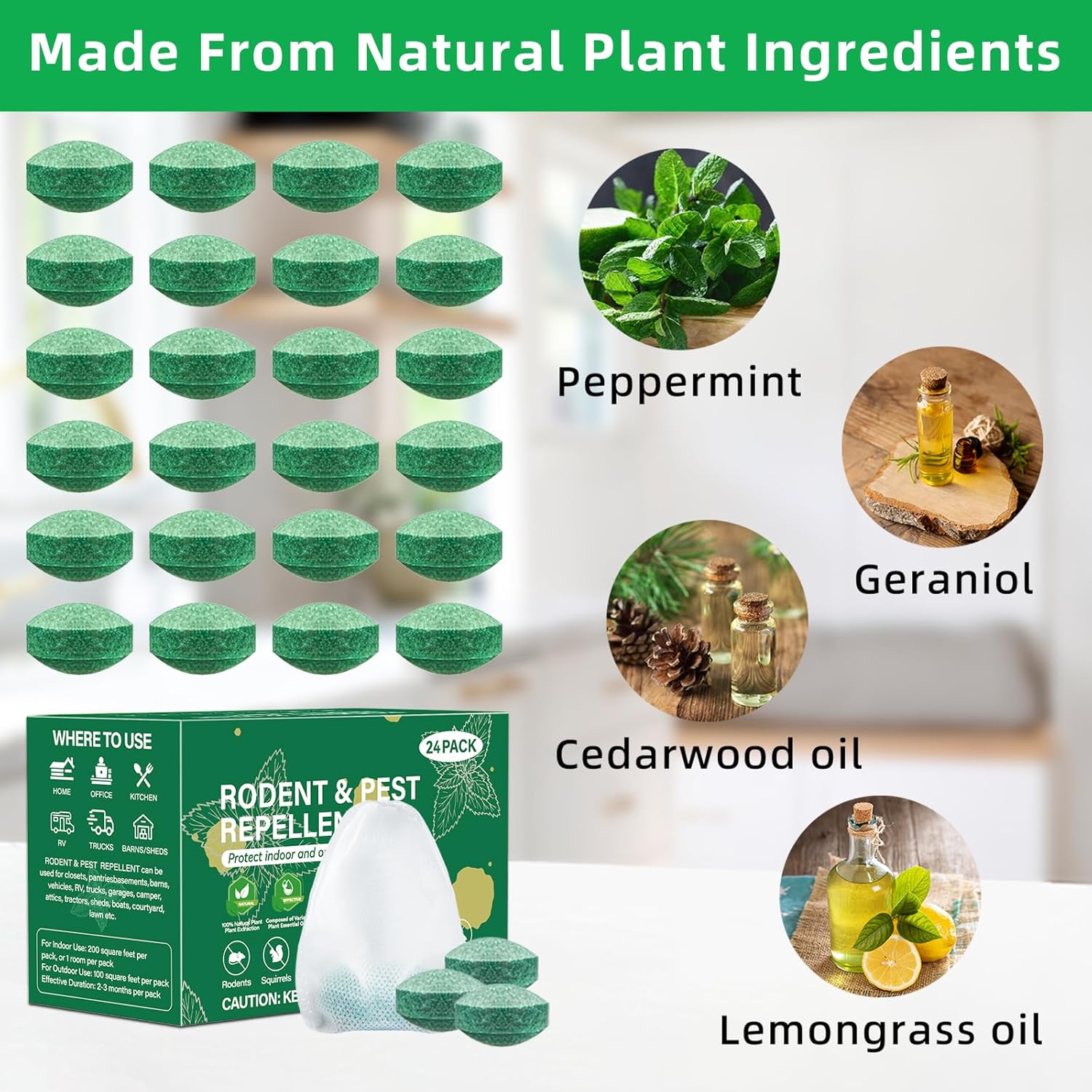 Pest Rodent Repellent, 24 Pack Peppermint Oil for Mouse, Rodent, Bugs,Mosquito,Roach, Ant, Spider Pest Repellent Indoor Outdoor Use, Powerful Natural Rodent Deterrent for House, Warehouse, Garage (24) - Image 3