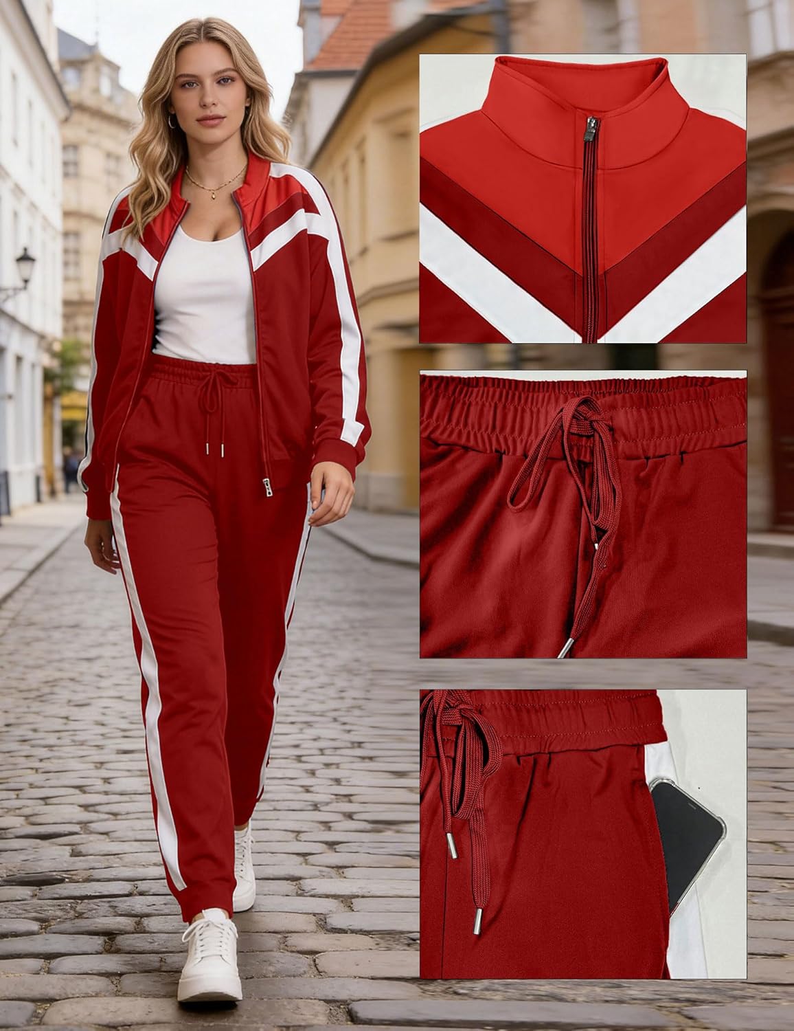 Bealin Women's Jogging Sets 80s 90s Two Piece Outfits Sweatsuit Long Sleeve Zip Tops and Sweatpants Workout Tracksuit Sets - Image 6
