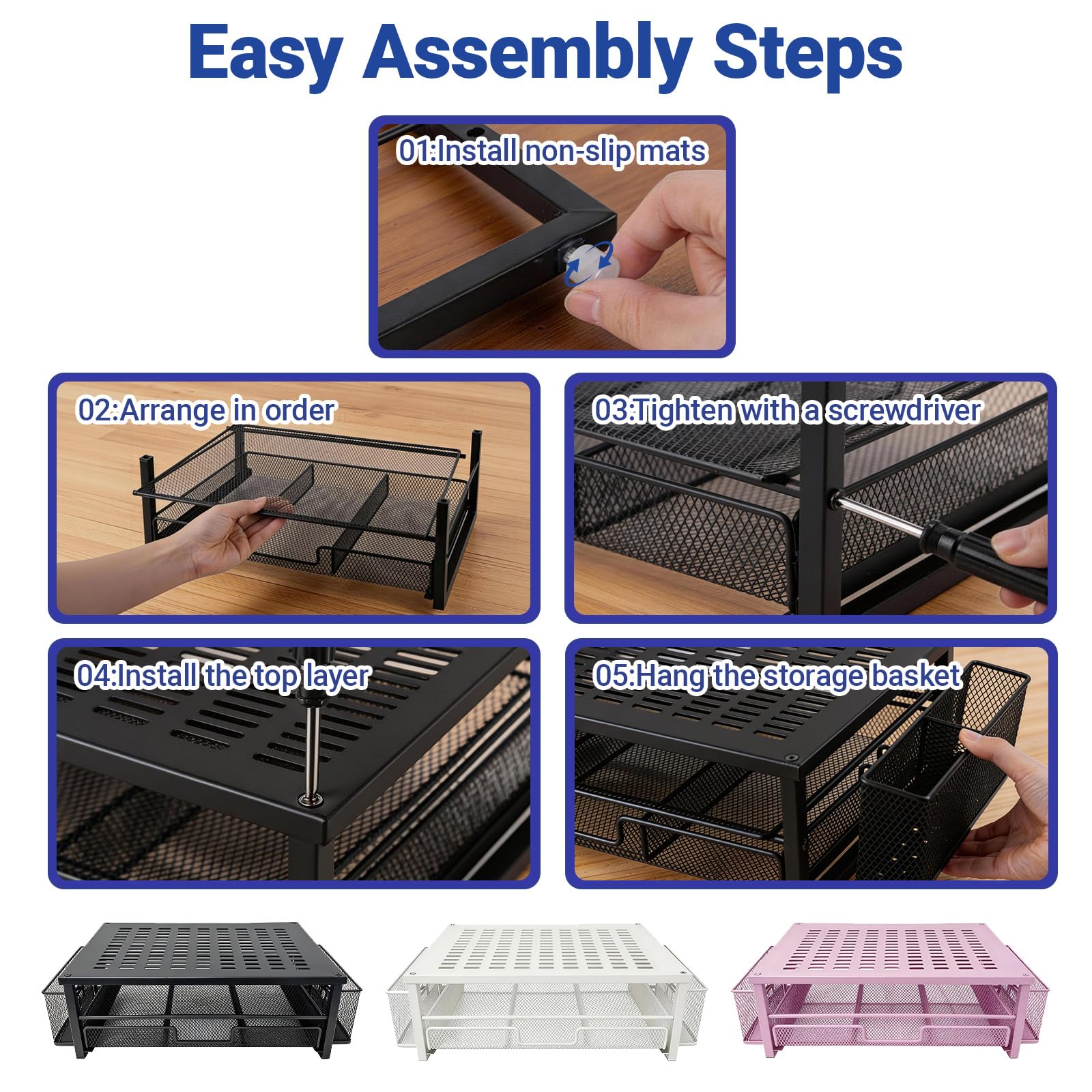 Supporto per monitor in metallo, supporto per scrivania da ufficio con cassetto, accessori da scrivania e 2 portapenne, per stampante, notebook (rosa)