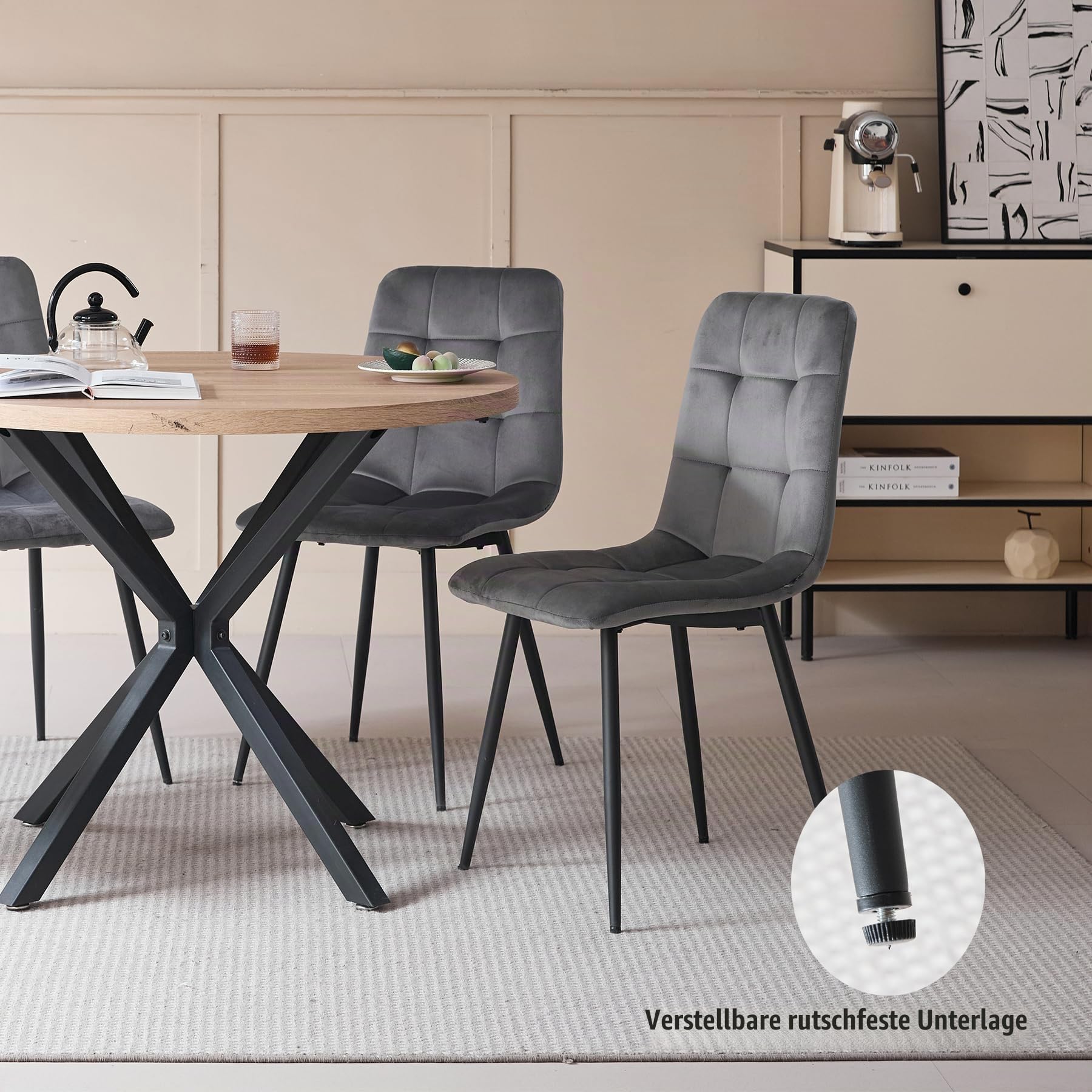 GrandCA HOME 4er-Set Esszimmerstühle, mit Samtgepolsterter Sitzfläche, Moderne Küchenstühle mit Metallbeinen, Grau-HL