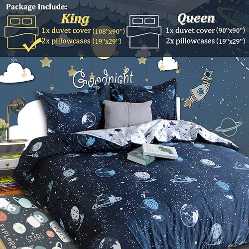 Vista 70 de ZHH E-COMMERCE Juego de funda de edredón individual para niños, funda de edredón de constelación de 3 piezas (1 funda + 2 fundas de almohada), Blue