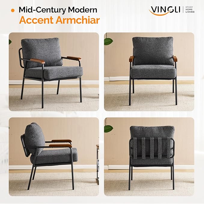 Sillón Tapizado Tela Lino Gris 2 Unidades miniatura 3