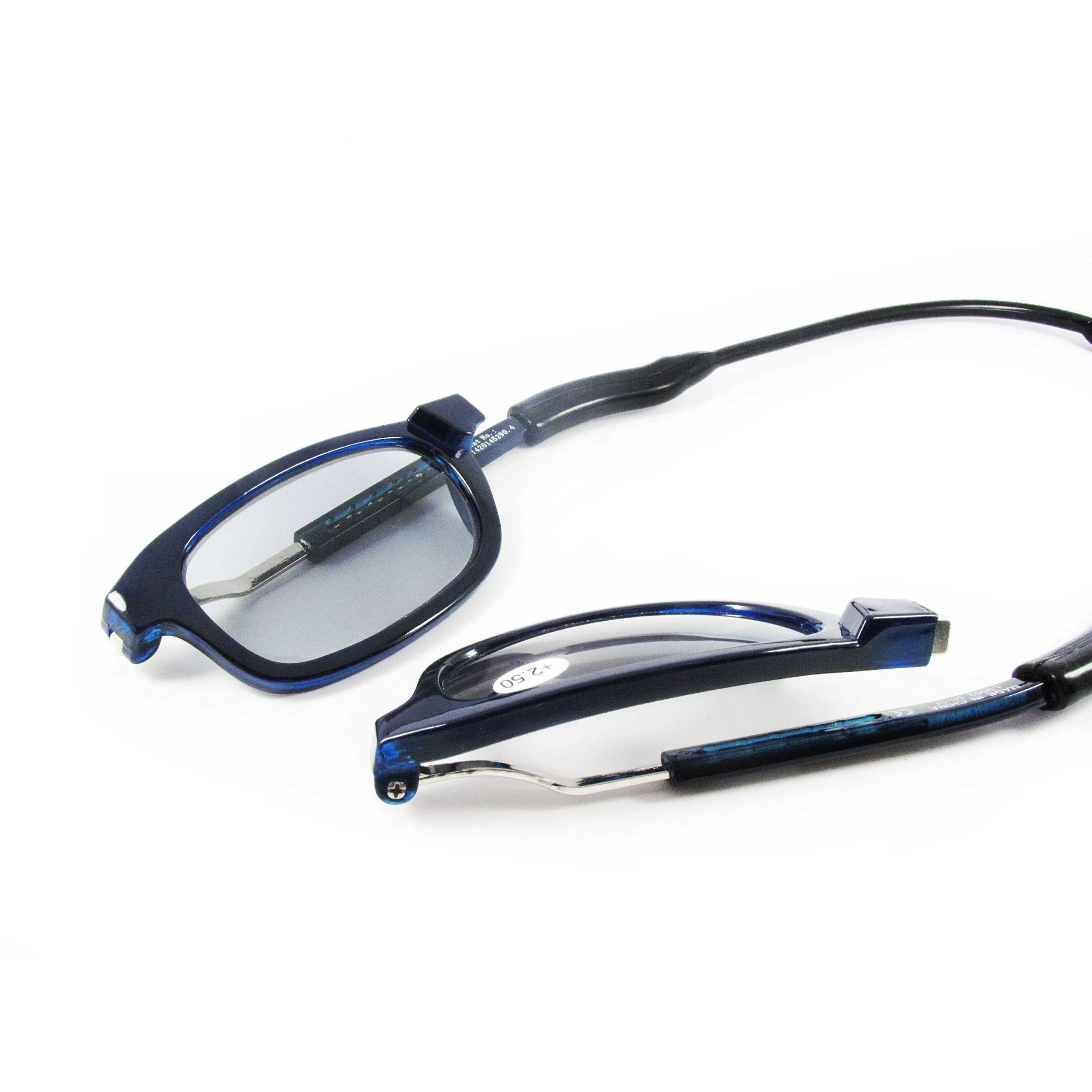 Loopies haute qualité Photochromatiques Magnétique Lecture lunettes. Unisexe, Réglable, Pliable et Avant Connexion avec Confortable et Flexible Cou boucle "collier" Livré avec Gratuit étui et chiffon nettoyant - Bleu
