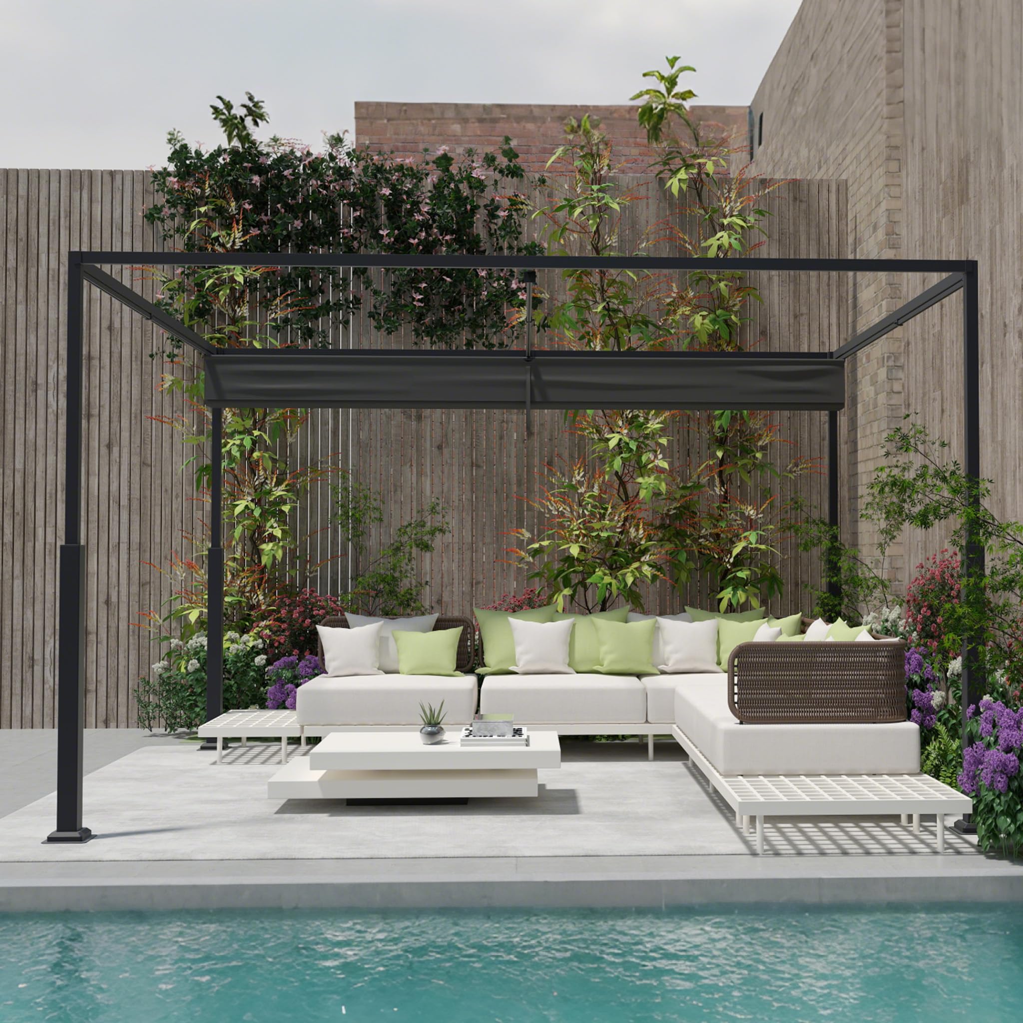 UISEBRT Pergola métallique 3x4 m étanche stable Résistante à l'hiver, pavillon avec toit à lamelles, abris de jardin autoportant avec toit coulissant, protection solaire pour jardins et terrasses