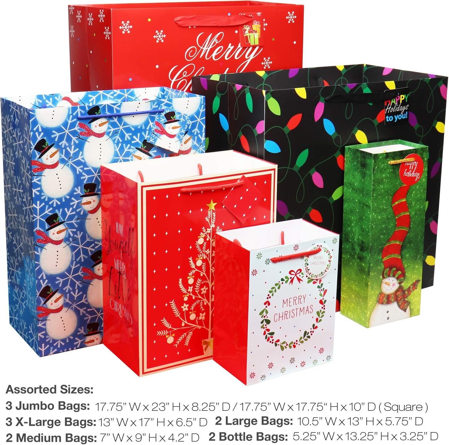 Hоlіdау Dеаlѕ 🛒 Fzopo Christmas Gift Bags Assorted Sizes 12 Pcs Premium Quality Christmas Gift Bag Set with Tissue Paper Includes 3 Extra Large 3 Large 2 Medium 2 Small 2 Bottle Christmas Bags for Gifts