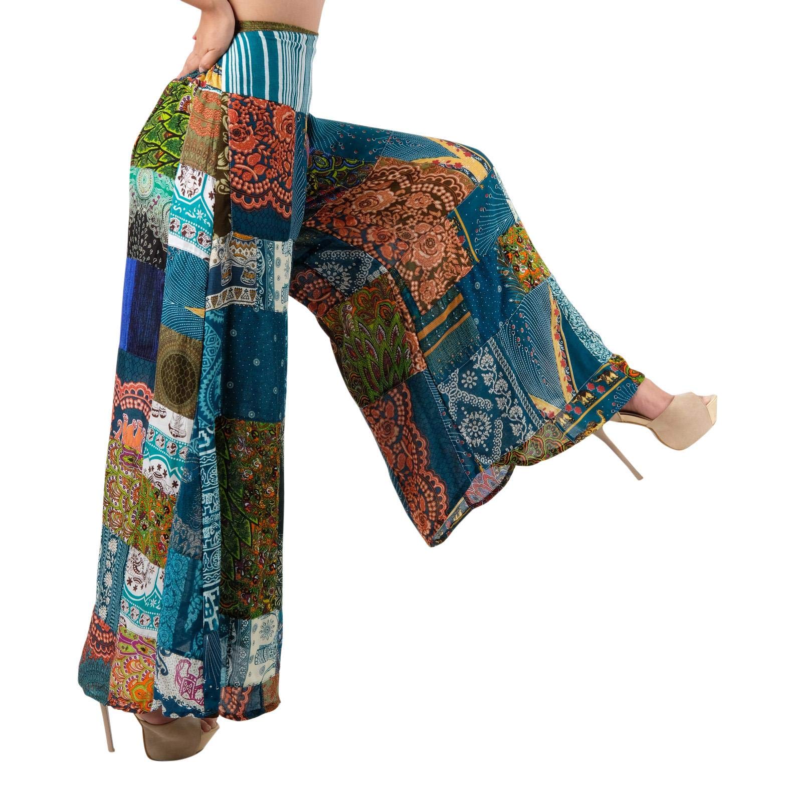 Lofbaz Pantaloni Palazzo Patchwork a Gamba Larga da Donna Pantaloni Yoga Harem