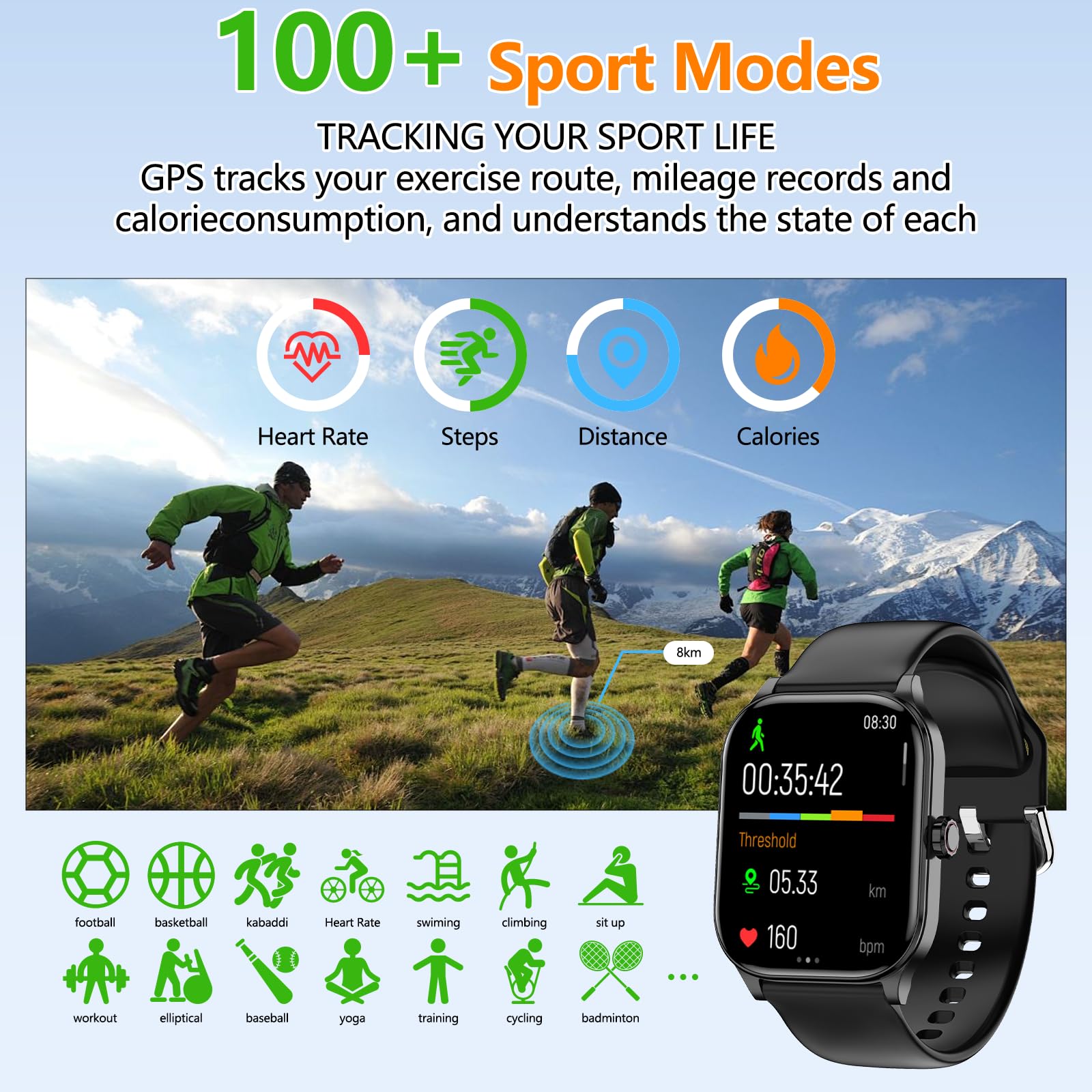 Smart Watch for Women Men with Text and Call, 2025 New AI Smartwatches with Heart Rate/SpO2/Sleep/Stress Monitor, 100+ Sports Modes, GPS Fitness Watches Compatible with iOS/Android (GPS, Black)