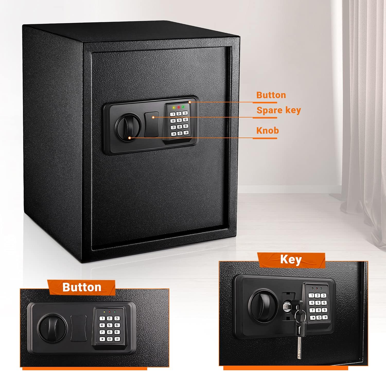 Safe Box 1.8 Cubic Feet Home Safe Digital Lock Box with Instruction Light for Money Safe Cash Jewelry Passport Documents Gun Security 50SA - - 