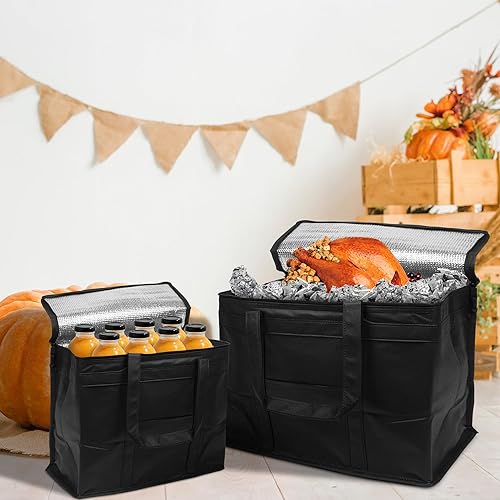 Miniatura 6 de APQ Supply Bolsa de entrega de alimentos aislada negra, bolsas de comestibles aisladas con cierre superior, bolsa de catering para entregas de