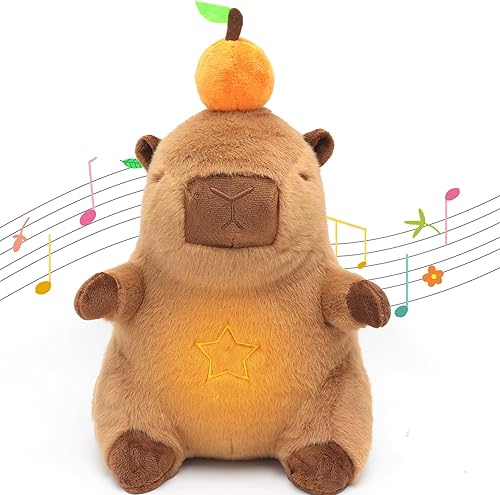IUTOYYE Capybara - Animal de peluche con luces musicales para respirar, movimiento, alivio de la ansiedad, regalo relajante para dormir, compañero