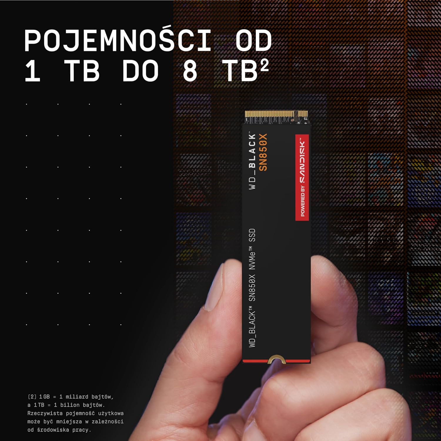 SSD WD BLACK SN850X M.2 2280 NVMe объёмом 8 ТБ скорость чтения до 7200 МБ с скорость записи до 6600 МБ с SSD для расширения игровых возможностей PCIe Gen4 NVMe POWERED BY SANDISK