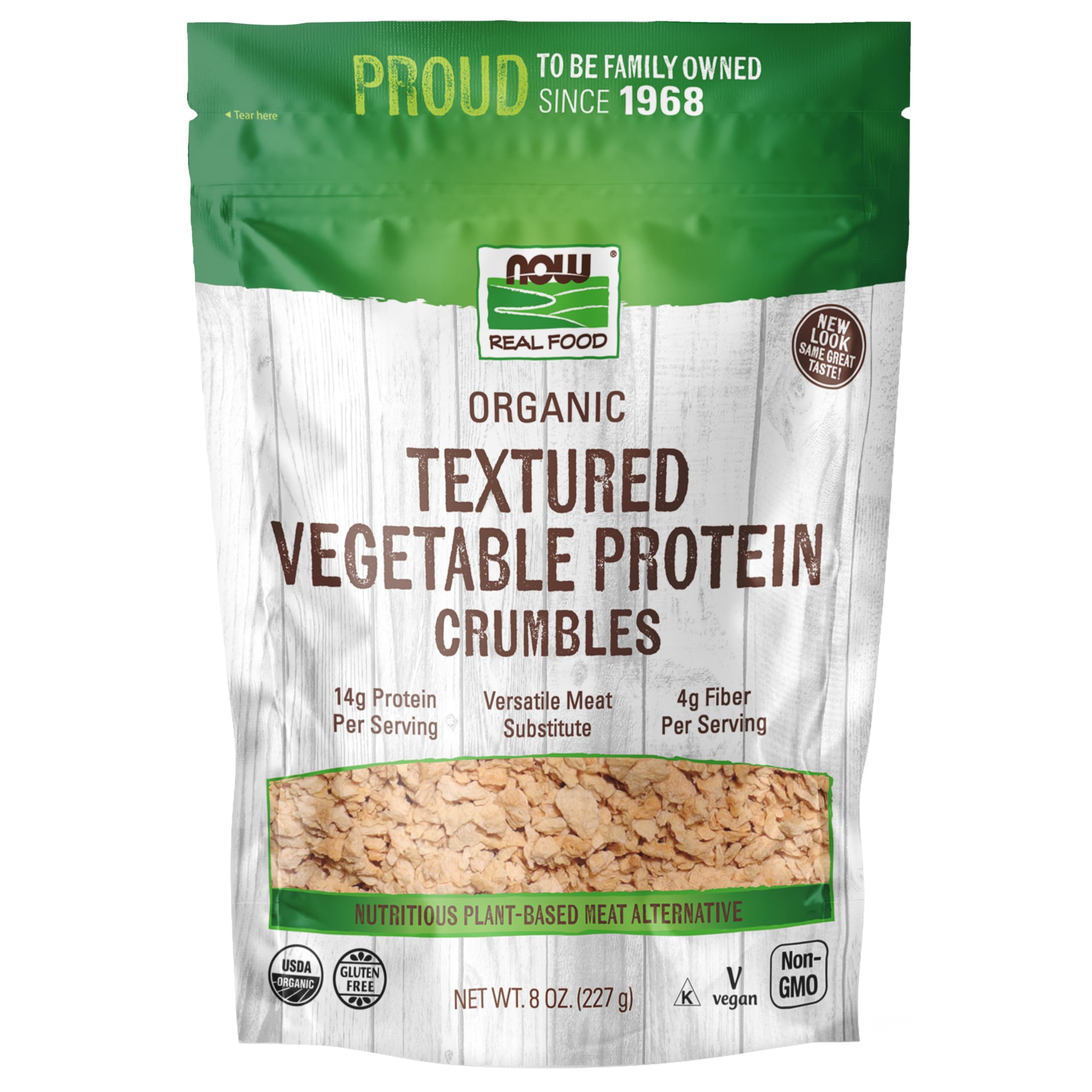 NOW Foods, Organic Textured Soy Protein Granules, Non-GMO, Versatile, Vegetable-Sourced Protein, 8-Ounce (Packaging May Vary)