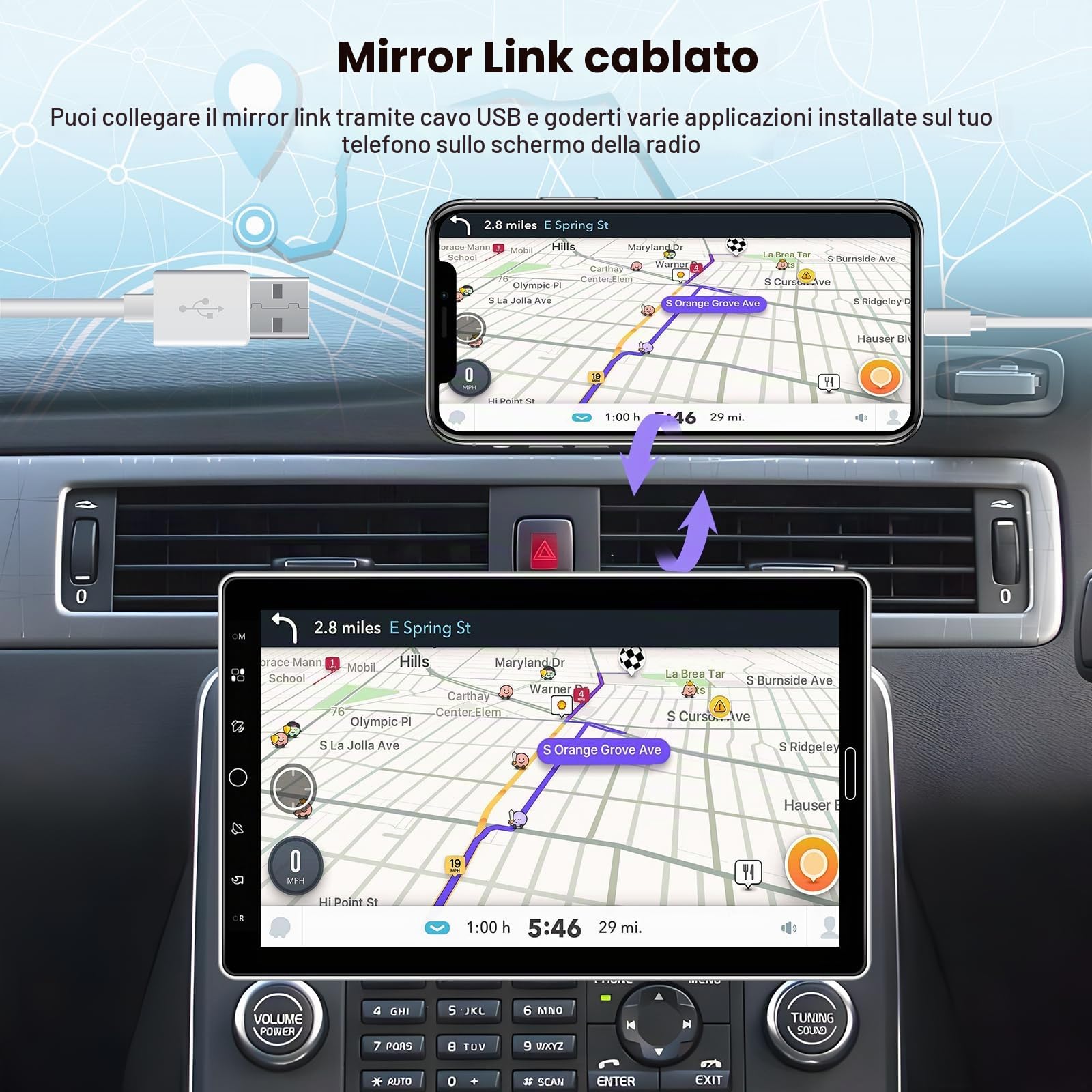 Hikity 10,1" IPS Schermo 1 Din Autoradio con CarPlay Android Auto Wired | Schermo Touch Radio con Bluetooth Vivavoce Rimovibile Mirror Link FM/RDS USB SD AUX + Telecamera di Retromarcia