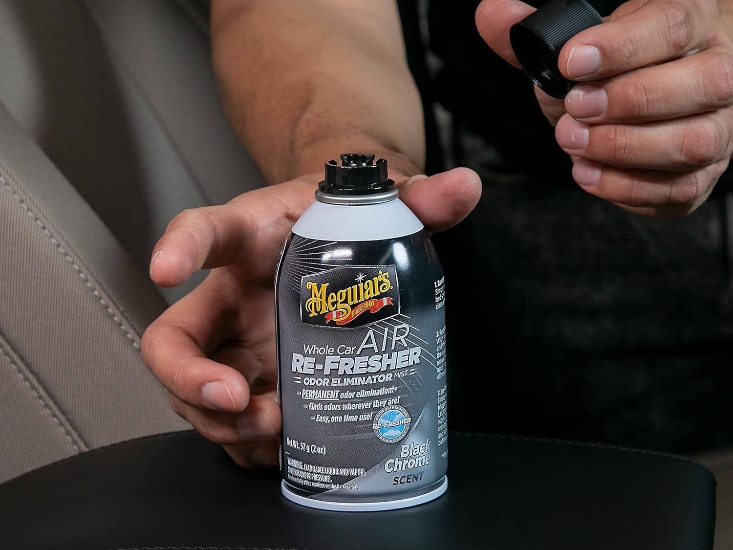 Meguiar's Whole Car Air Refresher, Car Odor Eliminator Spray Permanently Eliminates Unwanted Vehicle Odors Throughout Your Interior, Black Chrome Scent, 2 Oz Aerosol Canister 2 Ounce (Pack of 1) Black Chrome image 7 of 9 B06WRSV3FB