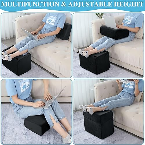 Miniatura 5 de ROYALAY Reposapiés ajustable debajo del escritorio para oficina, reposapiés de espuma de alta densidad con 3 alturas ajustables, reposapiés Negro