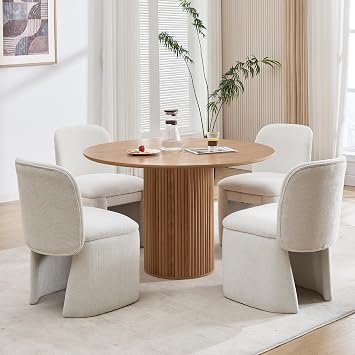 Hyfirm Modern Upholstered Dining Chairs Set of 4, Chenille Accent Side Dining Chairs for Kitchen Dining Room Living Room, White